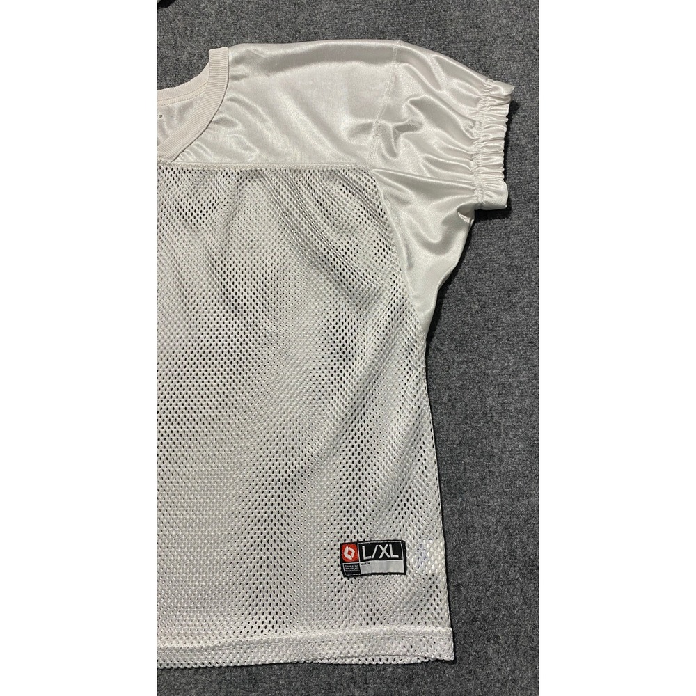 Vintage Mesh Football Practice Jersey Shirt White Yoke Elastic Cuffs L/XL